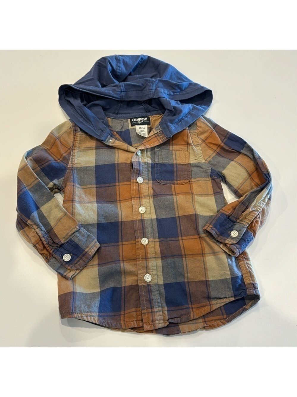 OshKosh B'gosh Boys Plaid Button Down Shirt Blue Brown